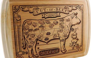 Cutting board laser engraved beef image